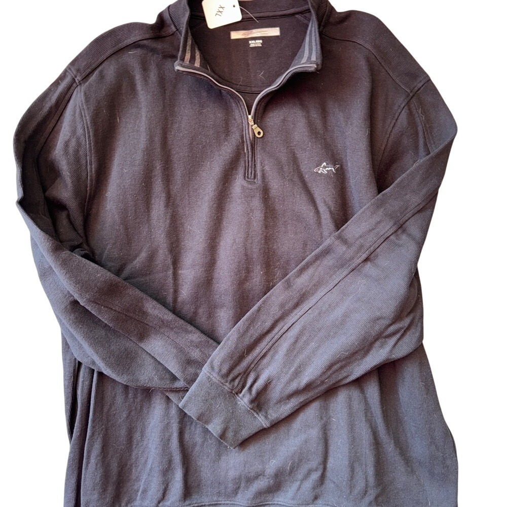 Greg Norman Mens XXL Quarter Zip Pullover Ribbed Knit Shark Logo Sweater